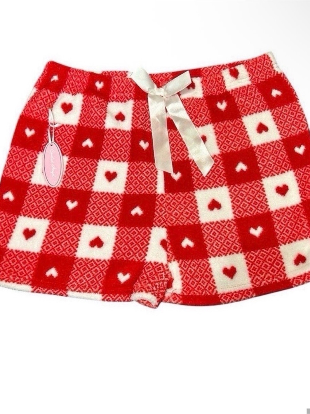 Spoiled Angel Women’s Red Heart Fleece Pajama Shorts Cozy Size L